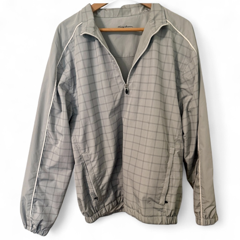 Tommy Armour Men Golf 1/4 zip windbreaker Gray checkered Size Medium